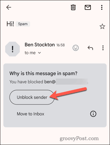 Deblokeerige Gmaili mobiilirakenduses blokeeritud saatja