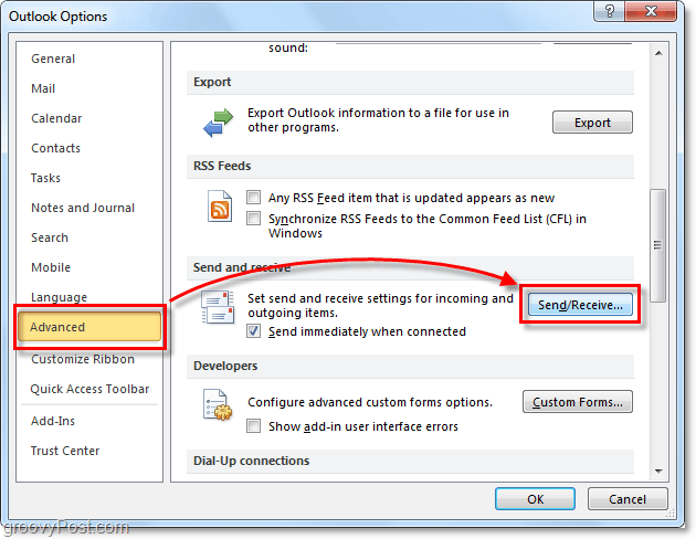 Kuidas ajastada automaatset saatmist / vastuvõtmist rakenduses Outlook 2010