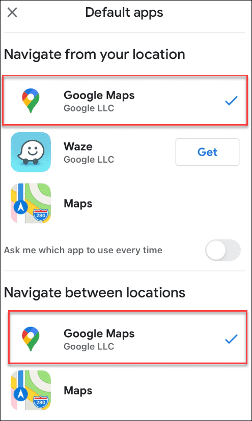 vaikimisi valitud gmail google maps