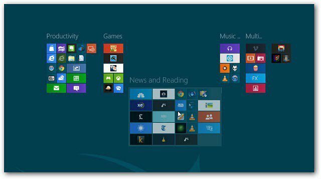 Windows 8: looge plaatide rühmi avaekraanil
