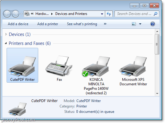 kuidas vaadata seadmeid ja printereid dialoogiboksis Windows 7