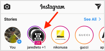 Instagrami otseülekande indikaator ekraani ülaosas