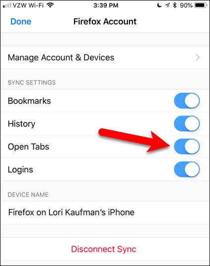Luba avatud vahekaardid Firefoxis iOS-i jaoks