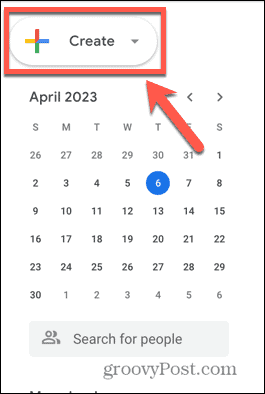 Google'i kalendri loomise nupu ekraanipilt