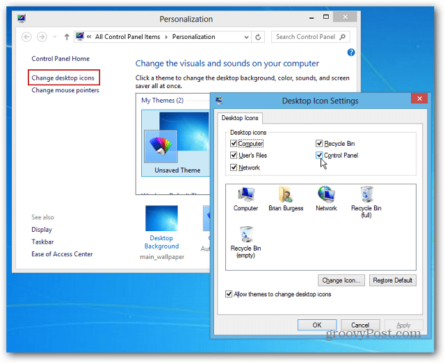 Juhtpaneeli ikooni kinnitamine Windows 8 tegumiribale
