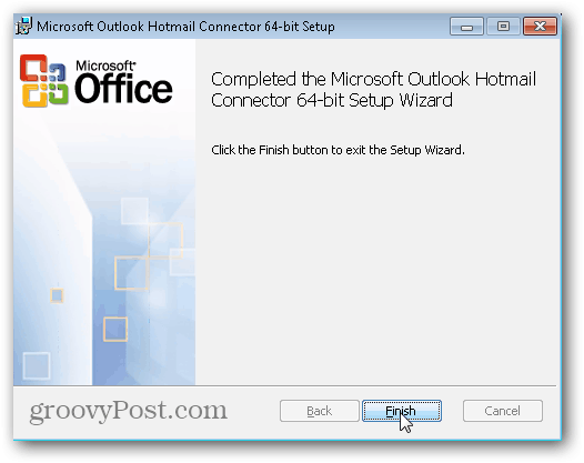 Outlook.com Outlook Hotmaili konnektor - klõpsake nuppu Lõpeta