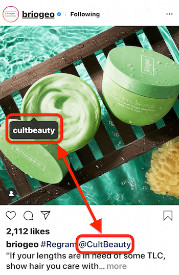 @briogeo instagrami postitus, millel on postituse silt ja pealkiri @mention for @cultbeauty, kelle toode kuvatakse pildil