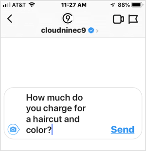 Näide Instagramis ettevõttele sagedamini esitatavast küsimusest