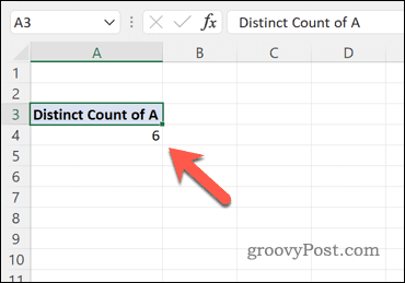 Pivot-tabeli kasutamine Exceli andmestiku kordumatute väärtuste arvu arvutamiseks