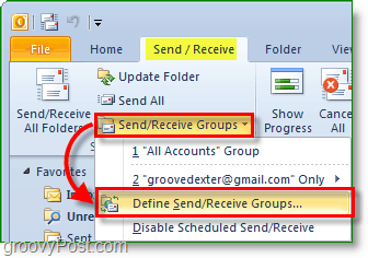 Outlook 2010 ekraanipilt – rühmade saatmine ja vastuvõtmine – rühmade määramine