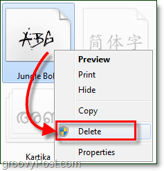 kustutage font Windows 7-st, kuidas seda eemaldada ja desinstallida