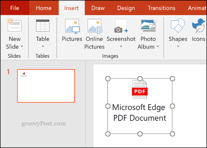 PowerPointi objektina sisestatud PDF-fail