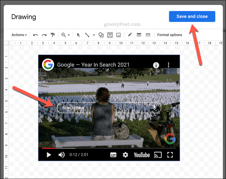 YouTube'i video esitamine Google Docsi joonisel