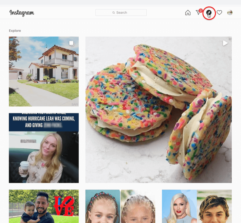 Instagrami ekraanipilt koos kompassi uurimise voo ikooniga ja mitu instagrami postitust