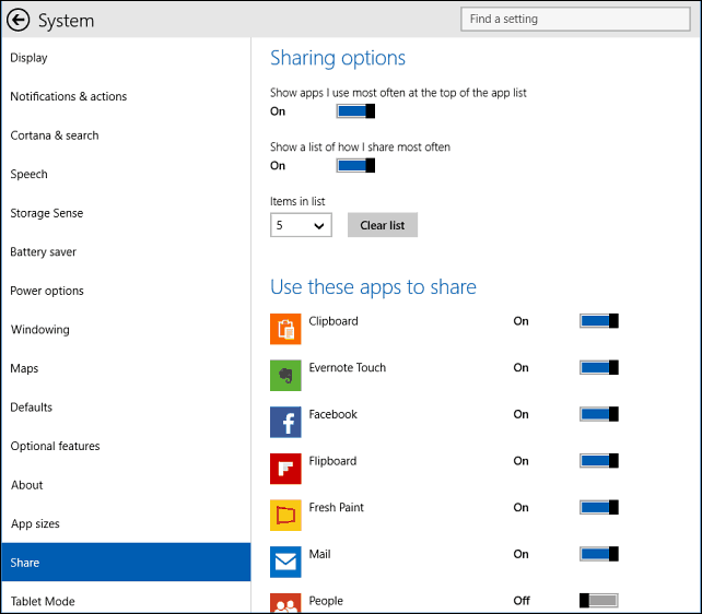 jagamisvalikud Windows 10