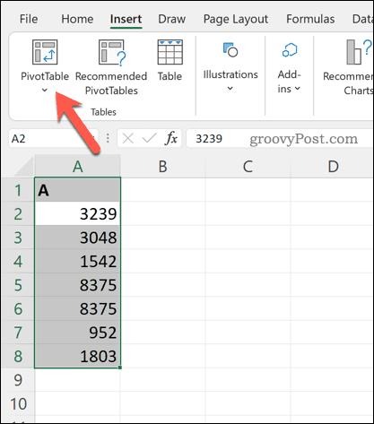 Pivot-tabeli lisamine Excelisse