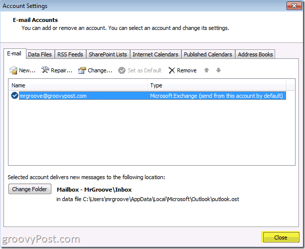Konto kokkuhoiu salvestamiseks Outlook 2010 ekraanipildi sulgemisnupp