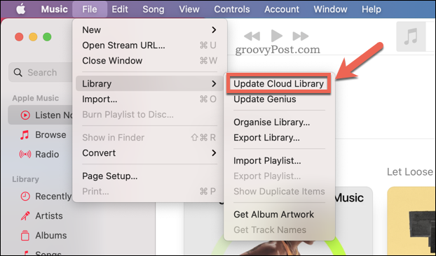 Apple Musicu pilvekogu värskendamine rakenduses Mac Music