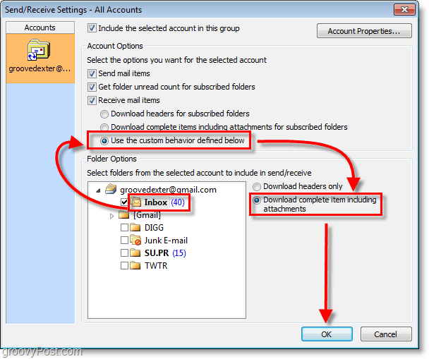 Outlook 2010 ekraanipilt – postkasti kohandatud käitumise üksuse allalaadimine on lõpetatud