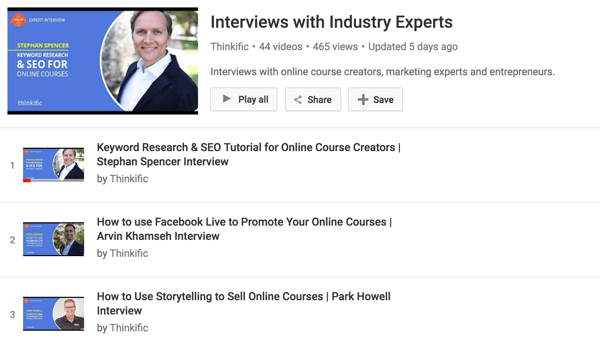Thinkificu YouTube'i kanalil on rida intervjuusid veebikursuste loojatega.
