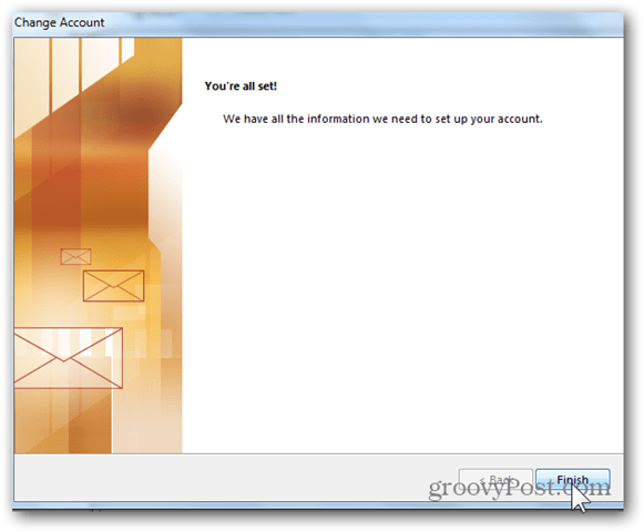 Lisage postkasti Outlook 2013 - klõpsake nuppu Lõpeta