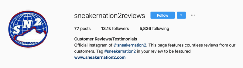 sekundaarne Instagrami konto SneakerNation2 arvustuste jaoks