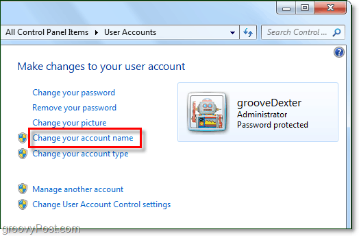 muutke oma konto nime Windows 7-s