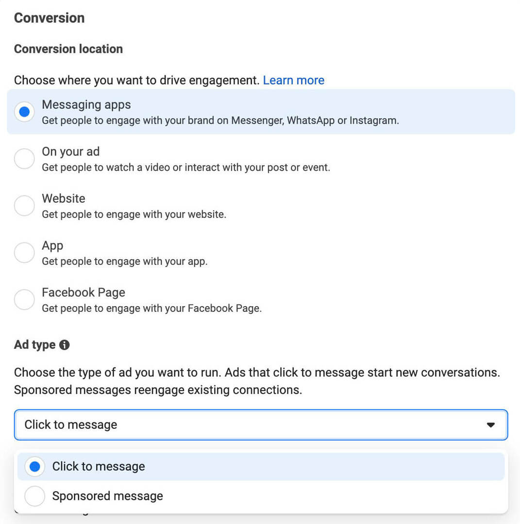 set-up-click-to-messenger-ads-in-facebook-reels-configure-ad-set-enagement-objective-3