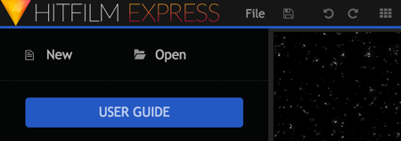 Uue HitFilm Expressi projekti alustamiseks klõpsake nuppu Uus.