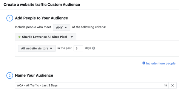 Looge Facebooki sarnase vaatajaskonna kohandatud veebisaidi külastajad, 1. samm.