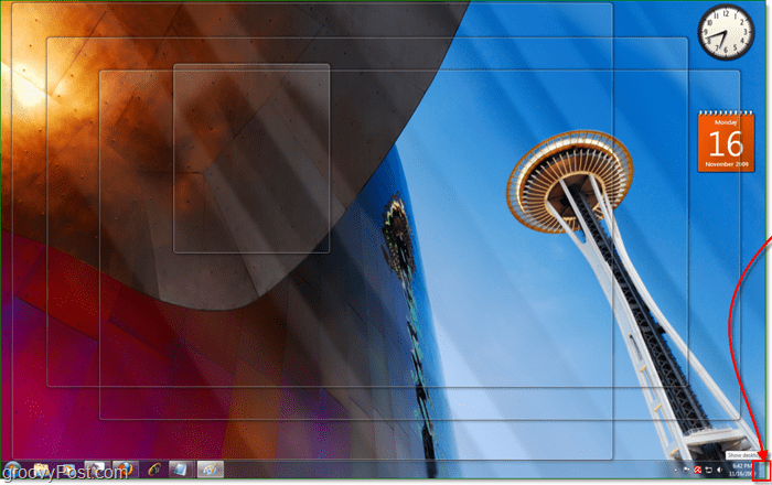 aero peek muudab kõik Windows 7 aktiivsed aknad läbipaistvaks
