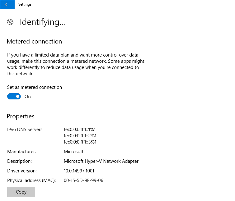 Windows 10, Ethernet, mõõdetud ühendus, loojate värskendus, opsüsteem