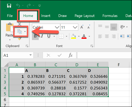 Valitud andmete kopeerimine Microsoft Excelis