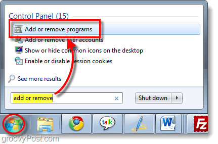 programmide lisamine või eemaldamine Windows 7-s