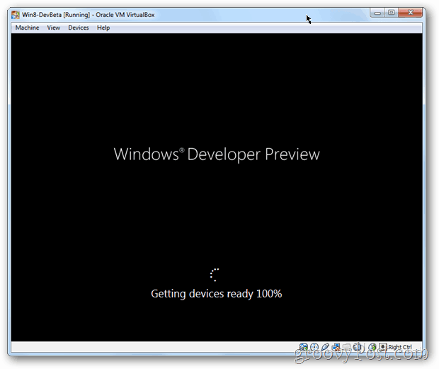 Pärast installimist on VirtualBox Windows 8 alglaadimisekraan