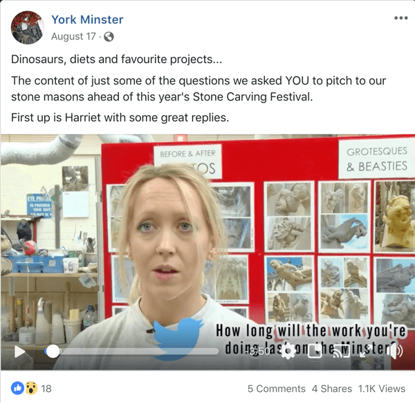 Näide Facebooki postitusest, mis toetab York Minsteri AMA-d.
