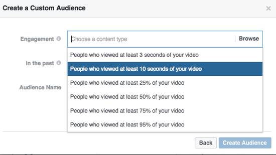 Kitsendage oma kohandatud Facebooki vaatajaskonda vaadatud video protsendi järgi.