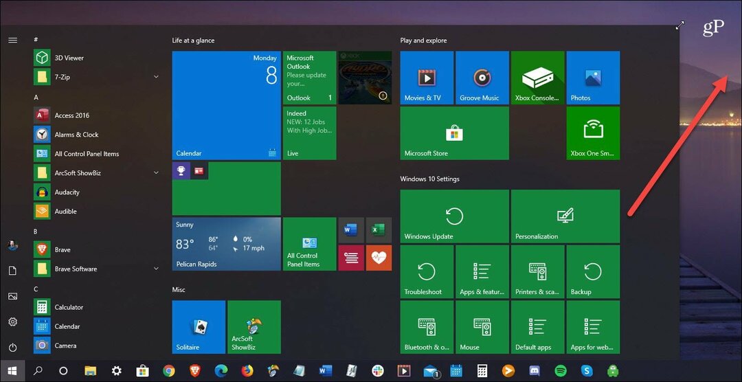 Kuidas muuta Windows 10 menüü Start menüü suurust
