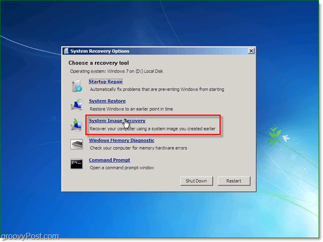 Windows 7-l on teie süsteemi taastamiseks viis erinevat viisi, valige süsteemipildi taastamine