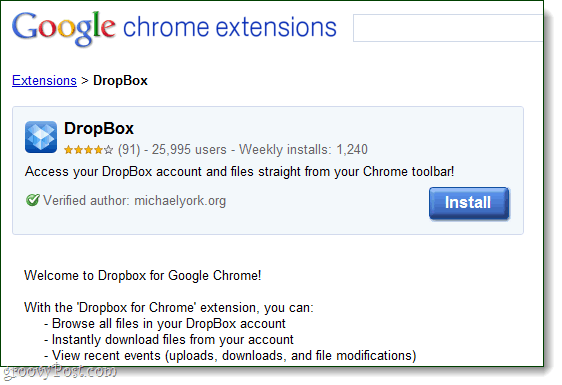 Dropbox google chrome'i jaoks laiendusena saidilt michaelyork.org