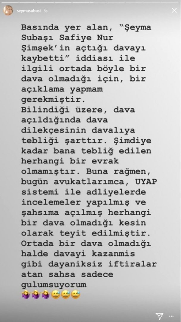Şeyma Subaşı vastus Safiye Nur Şimseki väidetele!