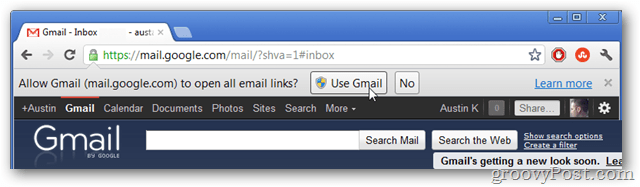 kasutage vaikimisi e-posti linkide töötlejana gmaili