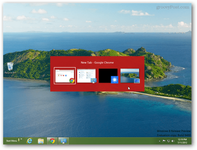 Windows 8 alt vahekaardi menüü
