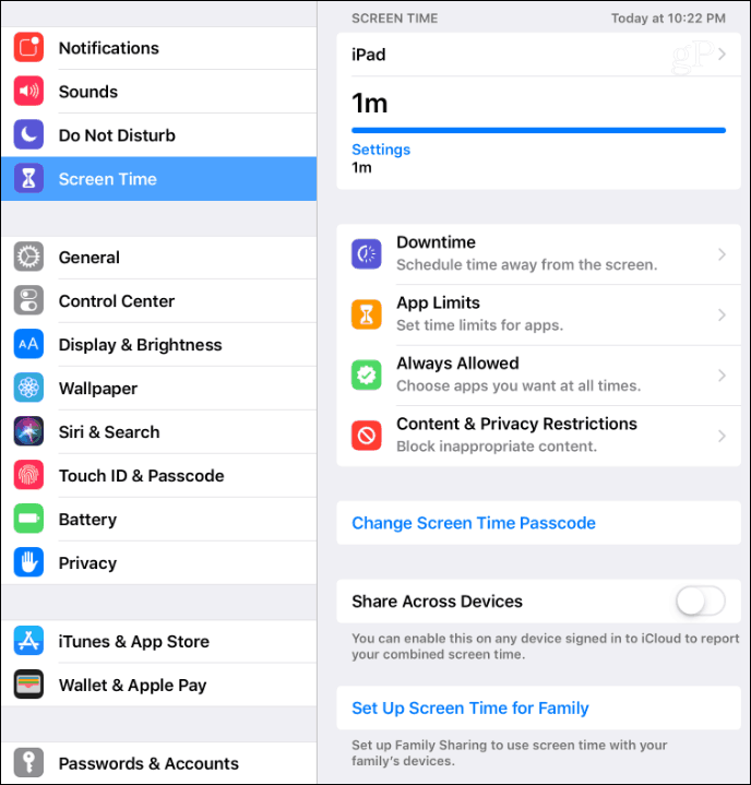 Ekraani aja seaded iOS 12