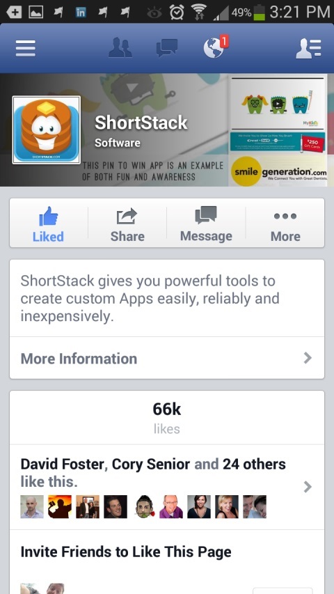 shortstack facebooki leht mobiilseadmes