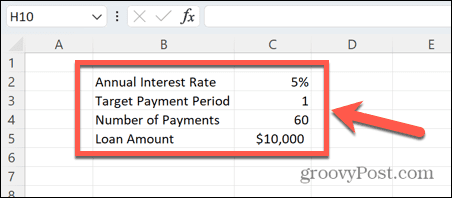 Exceli laenu üksikasjad