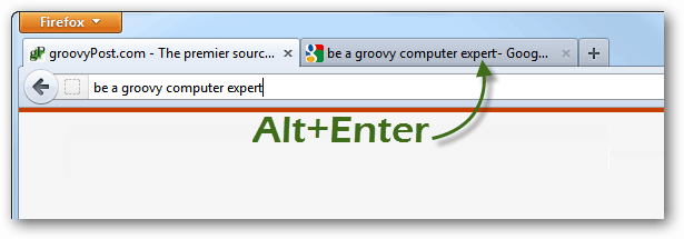 alt + enter, et avada Firefoxi otsingutest uued vahelehed
