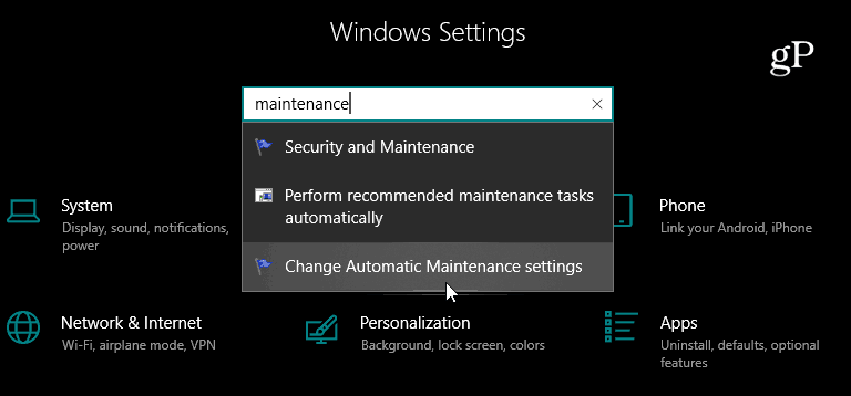 Otsimisseadete rakendus Windows 10