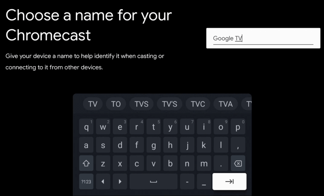 Sisestage Google TV nimi