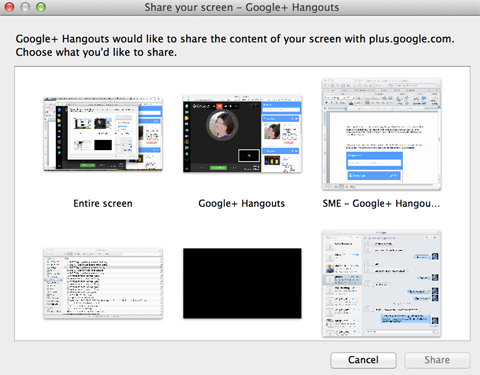 google + hangoutsi ekraani jagamise valikud